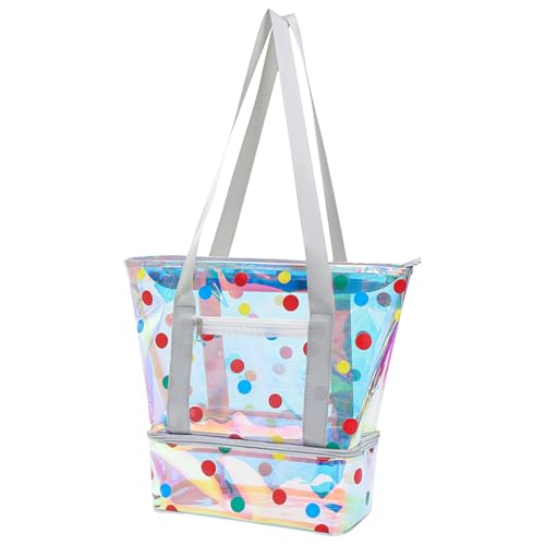 Iridescent Clear Beach Bag For Women Waterproof Large Gym & Swim Bag with Dry-Wet Compartments Large Pool Tote