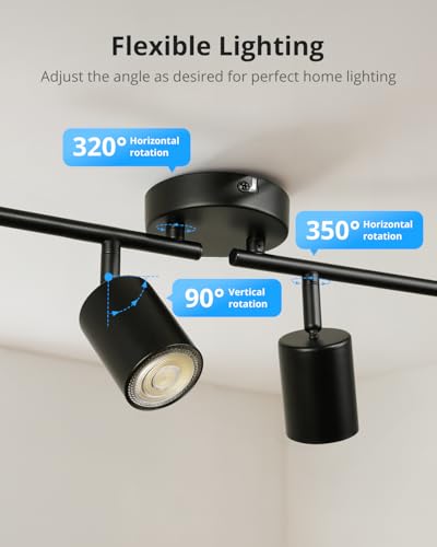 4 Way Spotlights Ceiling Light, Adjustable Kitchen Lights Ceiling, Black Ceiling Light Fitting, Metal GU10 Spotlight bar for Hallway Bedroom, Bulb Not Included - Image 3