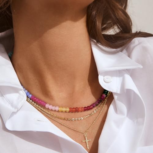 KELORIS PATH Beaded Necklaces for Women, Boho Colorful Natural Stone Bead Choker, Trendy Summer Handmade Jewelry Gifts4