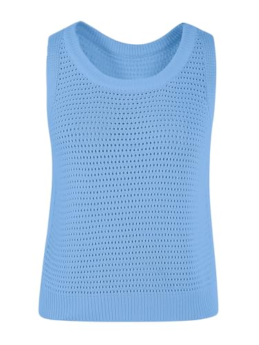 Image of FISACE Womens Crochet Tank Top Sleeveless Knit Summer Sweater | Round Neck, Hollow Out, Lightweight , Casual Crop,Cute Boho Vest