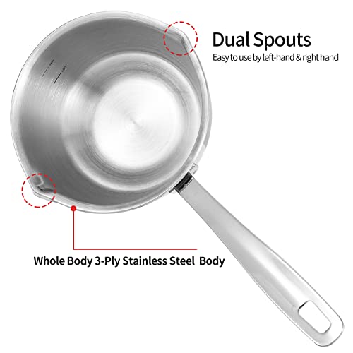 Delarlo Tri-Ply Stainless Steel Butter Warmer Set Of 2,Chocolates Coffee Milk Warmer Mini Butter Melting Pot With Dual Pour Spout 18/10 (10Oz/300Ml) #TOP2