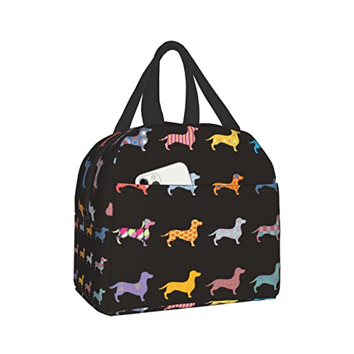 Hitamus Dachshund Dog Insulated Lunch Bag for Women Reusable Lunch Box with Front Pocket Leakproof Cooler Tote Bag for Office Picnic Travel