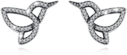 INFUSEU Hummingbird Earrings for Women Bird Stud Earring 925 Sterling Silver Cubic Zirconia Ear Studs Oxidized Jewelry Cute Gifts for Girls Mother Mom Wife