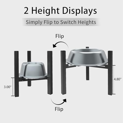 Drawinsage Elevated Cat Bowl Stand Good for Senior Cats Digestion Arthritis Relief - Adjustable Metal Feeder Riser, Fits 5.1-7.45” Round Bowls (No Bowls)(Black)