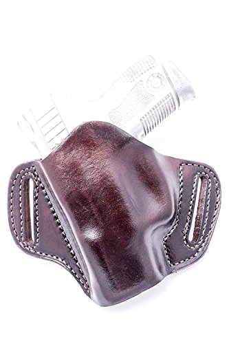 OUTBAGS USA LP2CZ75C (Brown-Left) Full Grain Heavy Leather OWB Open Carry Pancake, Side Carry Belt Holster for CZ-USA CZ75 Compact 9mm. Handcrafted in USA. - OUTBAGS USA