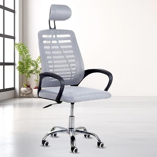 Image of Casa Copenhagen,Mesh Office Desk,Rocking, Ergonomic Computer Chair Adjustable High with Headrest and Comfortable Armrest Swivel Chair - Grey & Black Handle