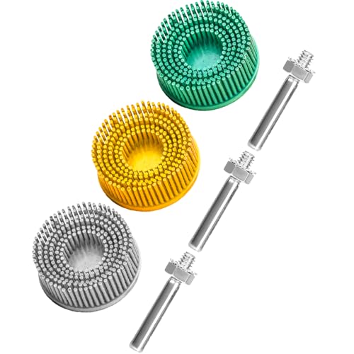 Image of Bristle Disc, 2Inch Die Grinder Sanding Disc, Abrasive Brushes, Grit 50# 80# 120# (3 Pack) with 1 /4 inch Shank Attachment Abrasive Coating Removal Cleaning Disc for Metal, Gasket Remover