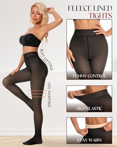 Nackiy Fleece Lined Tights Women, Fake Translucent Warm Pantyhose Black Sheer Leggings Winter Thick Thermal Stockings2