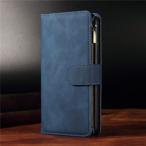 Étui pour iPhone 11 Pro X XS Max XR portefeuille à glissière en cuir bleu