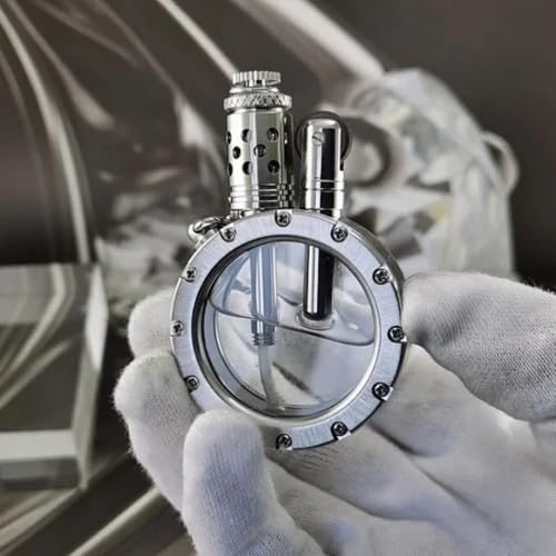 Image of Smoke King Vintage Transparent Lighter | Silver Round Lighter | Retro Brass | Open Fire | | Unique | Gift for Men (Fuel Not Included)