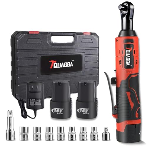 TQUAGGA 3/8' Cordless Electric Ratchet Wrench Set, 18V Power Ratchet Tool Kit With 2 Packs 2000mAh...
