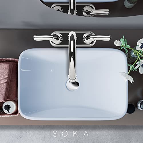 SOKA Two Handles Centerset Bathroom Faucet for Sink High Arc Stainless Steel with Deck Plate & Pop-Up Drain Assembly Fit 3 Hole Installation, Chrome (SK18001C) - Image 7