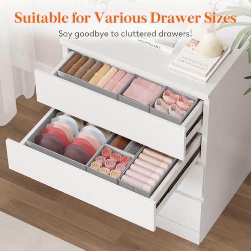 Lifewit 12 Pack Drawer Organiser,Collapisble Fabric Chest of Draw Dividers for Closet, Dresser, Nursery, Bedroom, Foldable Cube Boxes for Clothes, Pants, Underwear, Sock, Bras Organization, Light Grey - Image 5