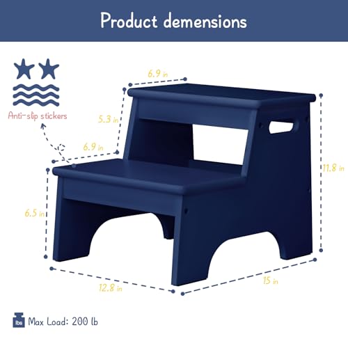 image for Forbena Navy Blue 2 Step Stool for Kids Bathroom Sink, Boys Toddler St