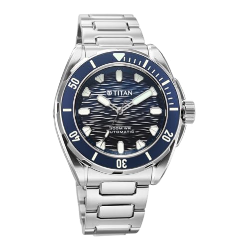Image of Titan Zero Hour Diver's 300m Automatic Analog with Blue Dial Silver Stainless Steel & Blue FKM Strap Watch for Men - 10069KM01