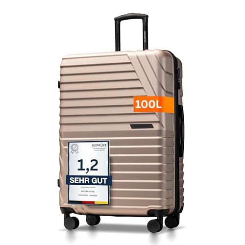 Cocoono Hartschalenkoffer XL Groß - 100L Volumen - 158cm Gurtmaß - 8 Rollen 360° drehbar - Leichter Koffer mit TSA Schloss & Teleskopgestänge - Reisekoffer mit Rollen, Trolley (Champagner, XL)