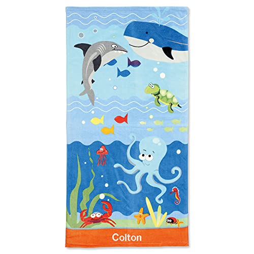 Lillian Vernon Under The Sea Personalized Boys Towel - Custom Embroidered with Name or Monogram, Extra Large 30” x 60” Kids Towels, Quick Dry Design for The Beach, Pool, or Bath, Plush 100% Cotton