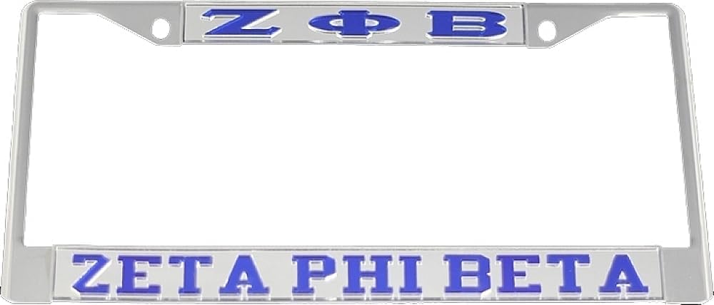 Zeta Phi/Φ Beta Greek Letters License Plate Frame [Silver Standard Frame - Silver/Blue - Car/Truck] - ID#40589
