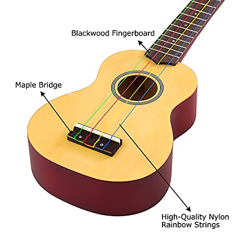 Ieco Soprano Ukulele Beginner Kit For Kids Adults 21 Inch Ukelele W/Case Strap Tuner Strings Picks (Natural) #TOP2