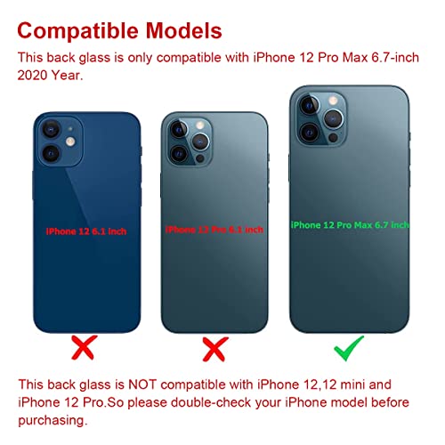 Perzework OEM Rear Back Glass Replacement (Pacific Blue) Compatible with iPhone 12 pro max 6.7 inches All Carriers with Pre-Installed Adhesive and Repairing Tool Kits
