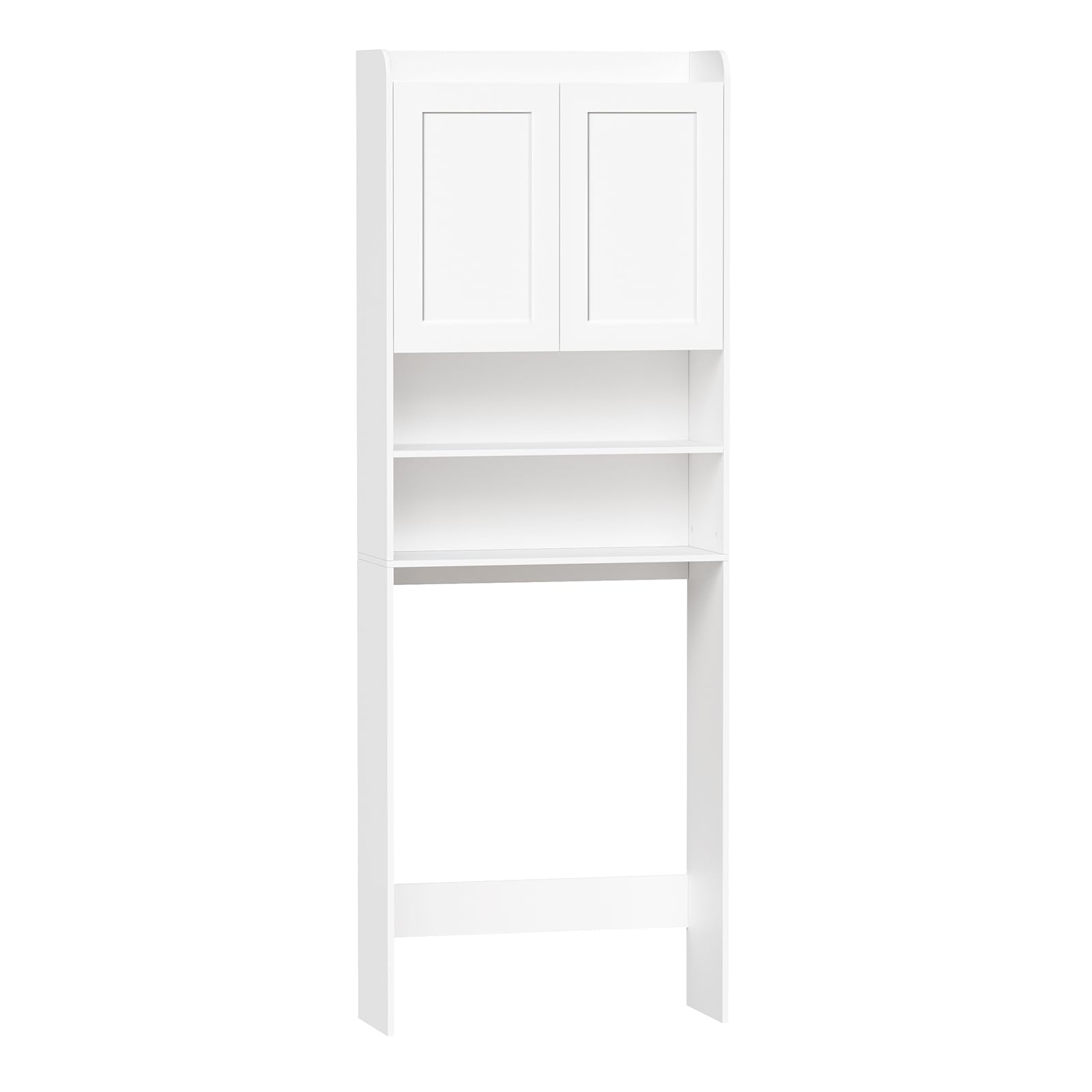 BEWISHOME Estantería sobre Lavadora,Mueble para Lavadora con Estantes Ajustables,2 Puertas y 2 Espacios Abiertos,Armario instalable sobre Lavadora,Inodoro y Secadora,24×65×185 cm,Blanco EYYG19W