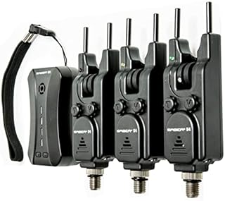 Saber - S4 Wireless Bite Alarms Set - 3 in 1 - Carp Coarse Fishing Set - Adjustable Volume & Tone - 4 Way Receiver - Removable Snag Ears - Vibration Function - LED Lights - Perfect For Fishing