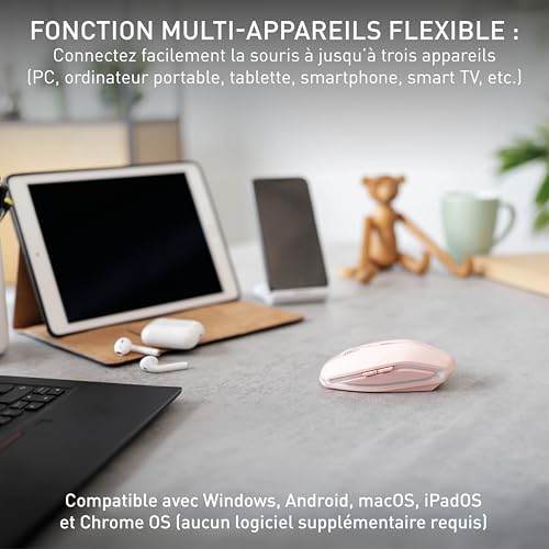 CHERRY GENTIX BT, Souris sans fil Bluetooth, Fonction multi-appareils jusqu’à 3 appareils, Résolution commutable (1000/2000 dpi), Alimentée par batterie, Cherry Blossom