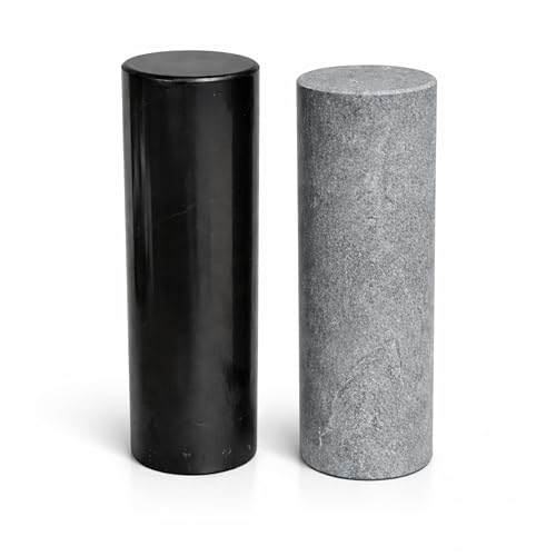 Shungite World 2 pcs Authentic Shungite and Soapstone Harmonizers Cylinders Set Chakra Healing Crystals for Grounding Shungite Stones for Meditation Magnetic Therapy Negative Energy Protection