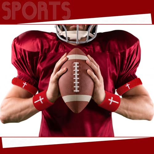 Image of Soulchen 4 pcs Cross Bicep Bands Wrist Bands Christian Arm Sweat Wristbands Absorbent Armband for Men Women Football Baseball Players Sports Activities Supplies