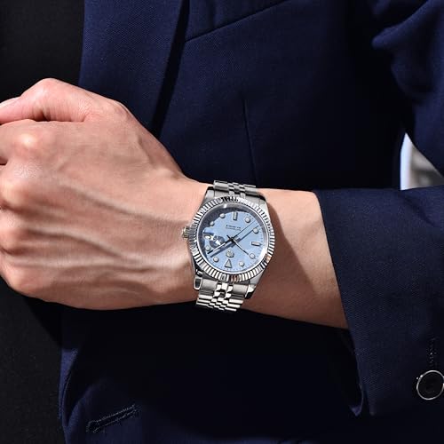 RollsTimi Montre HommesMontre Automatique de Luxe pour Hommes Mouvement NH35A 10Bar Waterproof Luminous Sapphire Glass Stainless Steel StrapBusiness WorkSportsLeisurewear Watches (Bleu Ciel) – vue 2