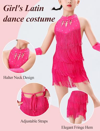 SEAUR Vestido infantil de borla para meninas, vestido de dança latina, sem mangas, com franjas, samb