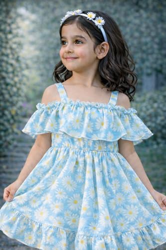 Image of Buy & Try Girls Summer Lightweight Georgette Floral Printed Frock Dress, Sleeveless Princess for Baby Girls, Stylish Fancy Kids Party & Casual Outfit