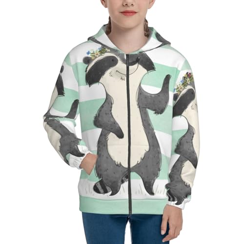 Cute Raccoon Kids Pullover Hoodies Boys Zip Up Sweatshirts Girls Athletic Clothes with Pocket3