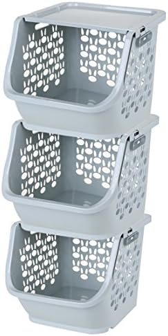 LoKauf Plastic Stacking Basket with Lid Kitchen Basket Stackable Vegetable Fruit Shelf Set of 3