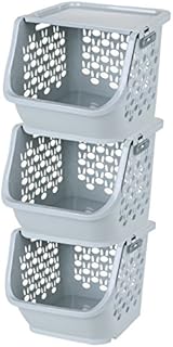 LoKauf Plastic Stacking Basket with Lid Kitchen Basket Stackable Vegetable Fruit Shelf Set of 3