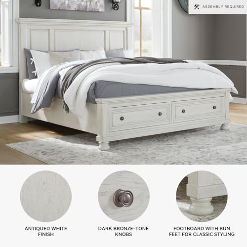 Image of Signature Design by Ashley King Panel Storage Bed, Antique White