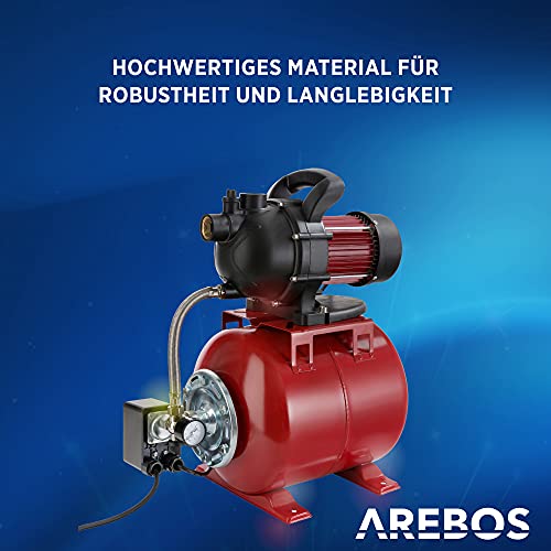 Arebos Hauswasserwerk / 1000 Watt/Fördermenge 3500 l/h/Förderhöhe 44 Meter / 19 l Tank/GS...