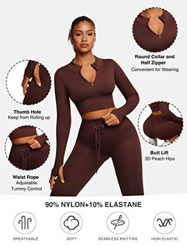 Feelingirl Two Piece Seamless Plus Size Brown Workout Crop Tops For Women Exercise Clothes Gym Leggings For Women Set Brown Xl #TOP3