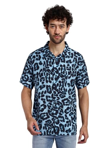 Image of GRECIILOOKS Men Rayon Casual Stylish Printed Regular Fit Formal Half Sleeve Shirt