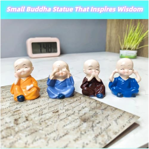 Set de 4 Estatuas de Buda Risueño 1.7 pulg Decoración Zen miniatura 4