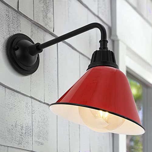 Image of JONATHAN Y Croydon 1-Light Gooseneck Barn Sconce 9.63 inch, Red