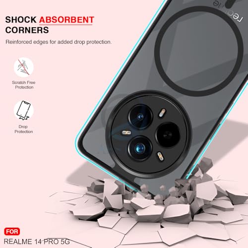 Image of AESTMO Realme 14 Pro 5G Back Cover | 360 Protection | Crystal Clear Hard Back Transparent | Compatible with MagSafe Accessories for Realme 14 Pro 5G (PC+TPU, Black Bumper)