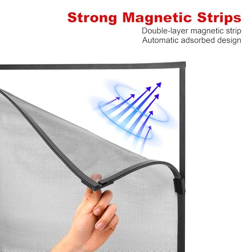 Magnetic Window Screen Adjustable Window Net 44”x 48” Fiberglass Window Screen Mesh for House Windows with Magnets