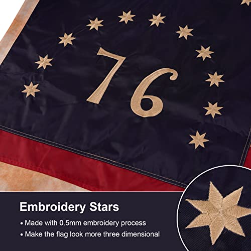 Image of SYII Vintage Bennington 1776 Flag 3x5 Feet, Tea Stained Embroidered Star With Brass Grommets, American USA 76 Flags Outdoor Banner, Heavy Duty Polyester USA 250th Anniversary Decoration