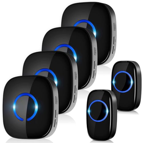 COTINSE Wireless Doorbell Kit with 1300FT Range, IP55 Waterproof & 5 Volume Levels & 58 Ringtones, Cordless Plug in Door Bells with 4 Receivers, Door Entry Bell for Home/Office/Garden…