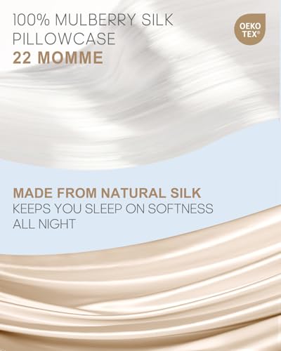 Image of THXSILK Set of 2 100% Mulberry Silk Pillowcase for Hair and Skin, Grade 6A+ Mulberry Silk Pillow Cases 22 Momme, Hypoallergenic Pillow Case Cover with Zipper (Body Size 20 inchx54 inch, Beige)