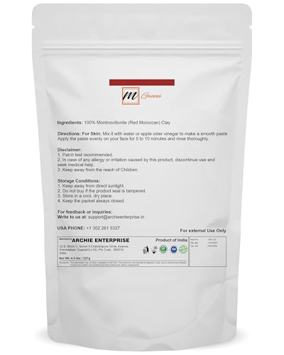 mGanna 100% Natural Moroccan Red Clay Powder for Hair Masks, Scrubs, Creams and Soap Making 0.5 LBS / 227 GMS