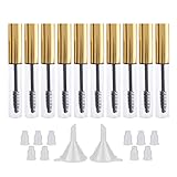 GTHER 10PCS 10ML Empty Mascara Tube Bottle with Eyelash Wand & Rubber Inserts & Funnels Set for Castor Oil/Eyelash Growth Oil, DIY Mascara Eyelash Cream Container with Cap, Gold
