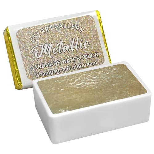 CSY art gallery Mica Metallic Watercolor Paint Sparkly Champagne Buttercream Full Pan Handmade Palette Gift for Artists in Calligraphy, Hand lettering, Junk Journaling, Painting