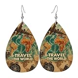 Pendientes De Piel Sintética Aventura De Viaje, Cámara, Brújula Y Mapa Ligero Pendientes Colgantes De Piel Moda Aretes Para Fiestas Vacaciones Decoración